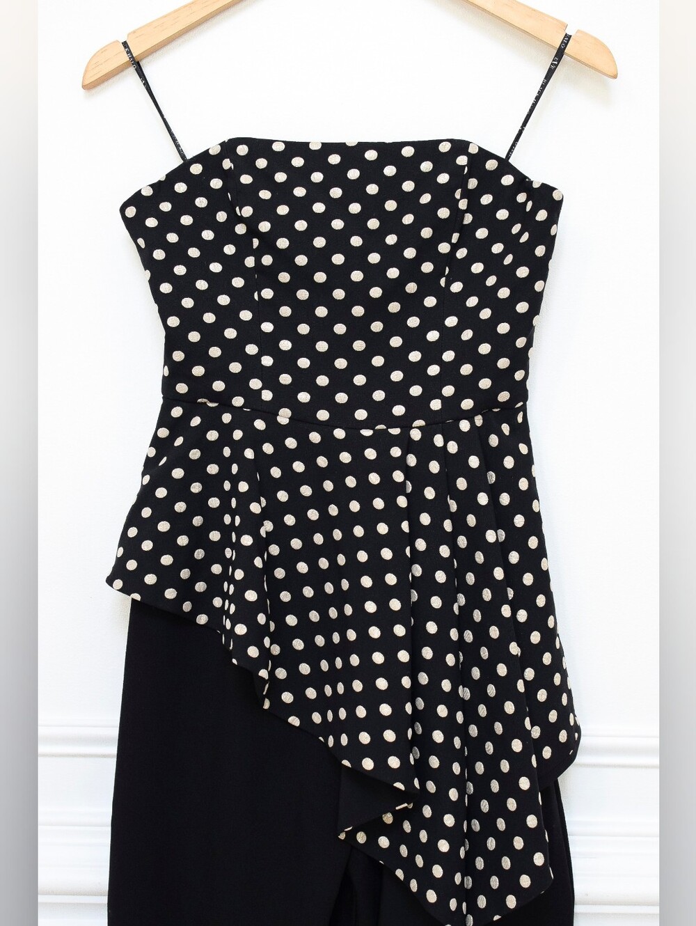 Black Halo Parma Jumpsuit Strapless Polka Dot Asymmetrical Peplum Size 2 Evening - Picture 4 of 12